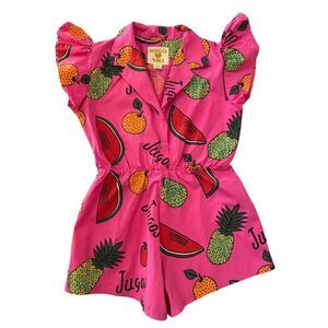 Hugo loves Tiki 8 year girls 100% organic cotton hot pink fruit shorts romper tr